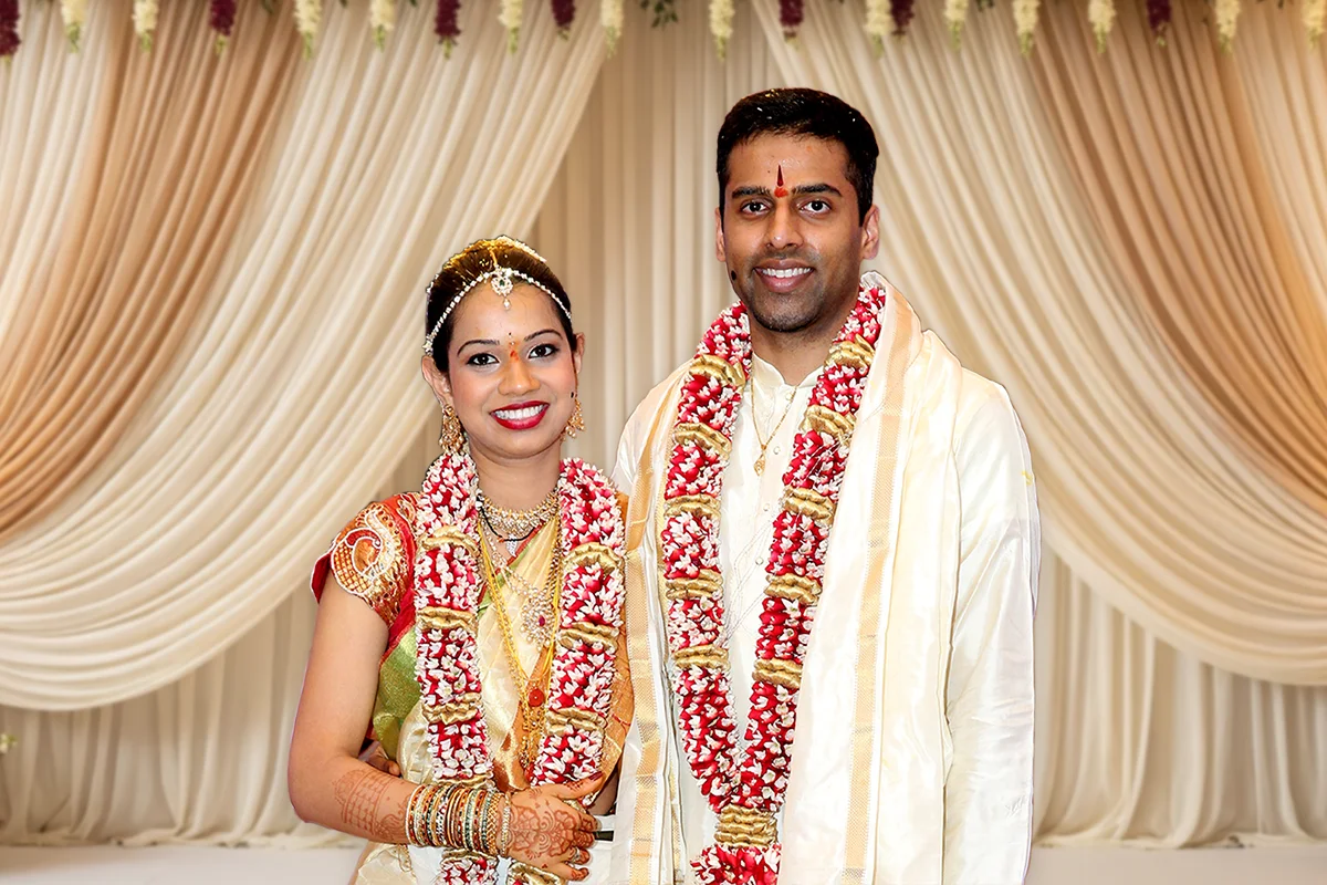 South Indian wedding couple portrait